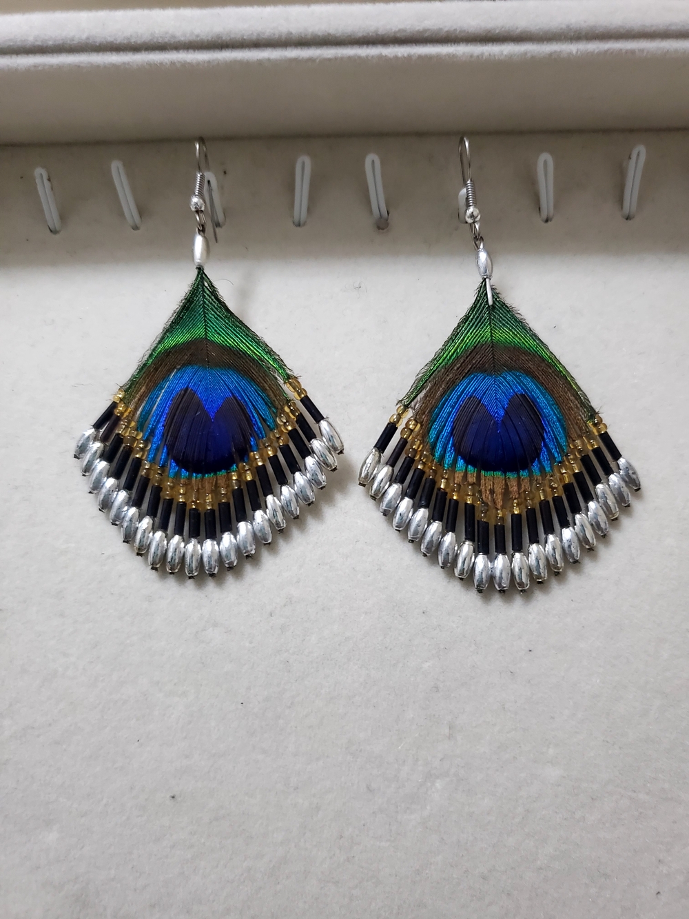 3/$50 Peacock Feather Beaded Dangle Earrings | Boho Statement Earrings